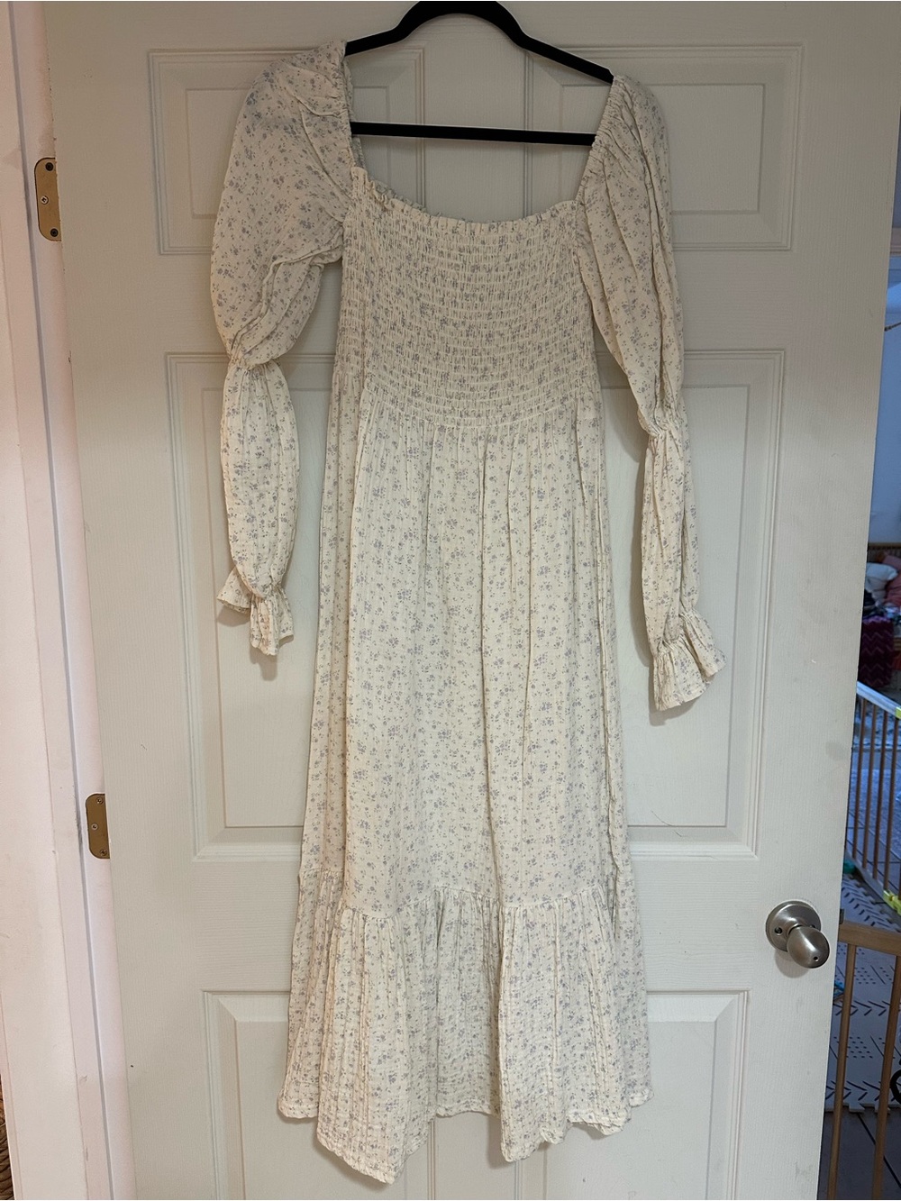 Nothing Fits But Yuki Smocked Floral Long Sleeve Midi Dress - Cream Maternity
